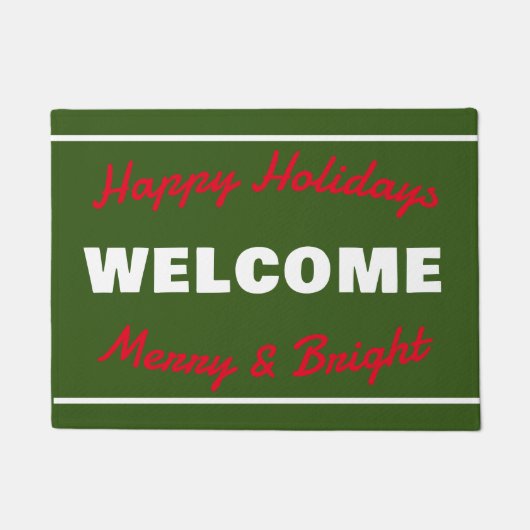 グリーンウィズ赤と白レタリングホリデーウェルカム ドアマット (正面)