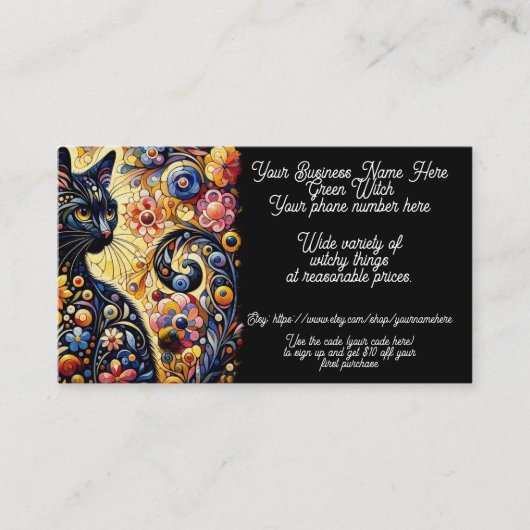 グリーンウィッチブラックキャットウィッチショップ販売Etsy 名刺 (正面)