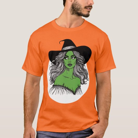 グリーンウィッチラインアート不気味シーズンハロウィーン Tシャツ (正面)