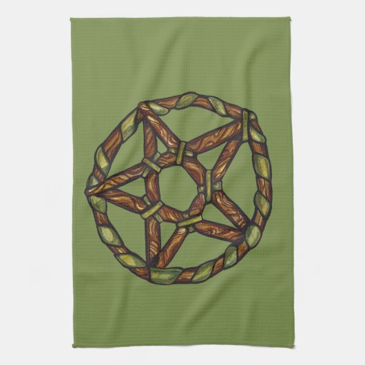 グリーンウィッチ異教の星形五角形自然ウィッカ キッチンタオル (縦)