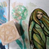 グリーンウィッチ異教の星形五角形自然ウィッカ ラバースタンプ