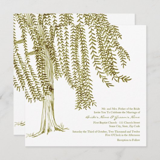 グリーンウィローツリー結婚式招待状 招待状 (正面/裏面)