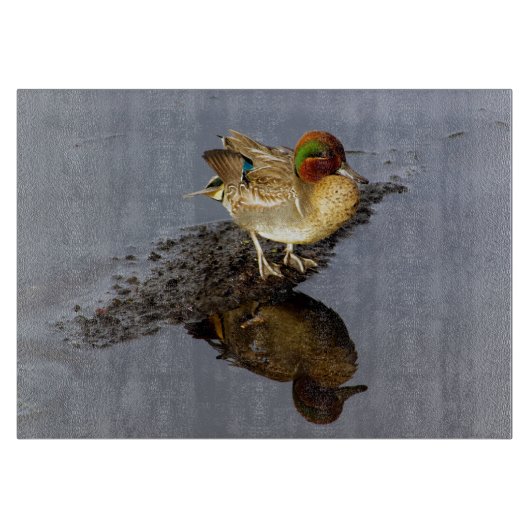 グリーンウィングティール（緑がかった色）ダック裁断ボード カッティングボード (正面)