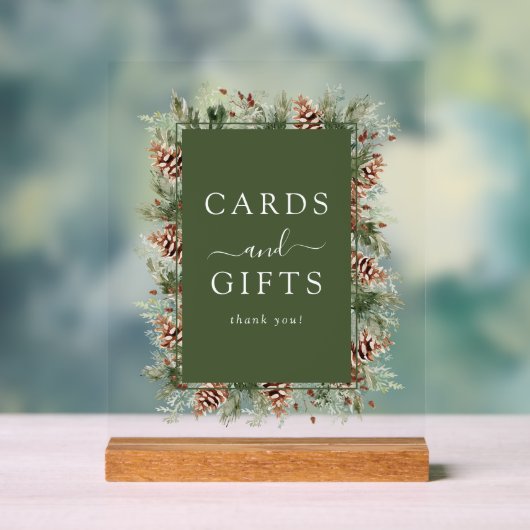 グリーンウィンターカードとギフト アクリルサイン (ニュートラル)