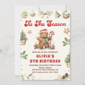 グリーンウィンタークリスマスジンジャーブレッドクッキー誕生日 招待状 (正面)