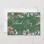 グリーンウィンターパインベリーユーカリ結婚ス サンキューカード (正面)