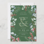 グリーンウィンターパインベリーユーカリ結婚ス 招待状 (正面)