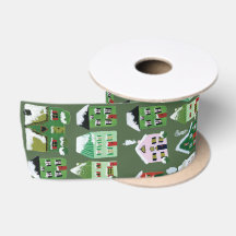 グリーンウィンタービレッジハウスクリスマスサテンリボン