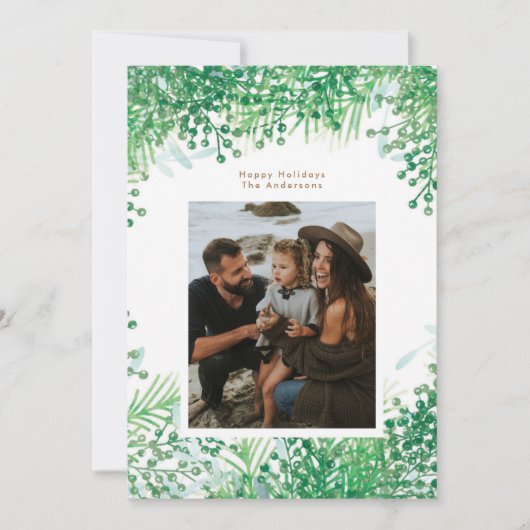 グリーンウィンターベリークリスマスホリデーフォトカード シーズンカード (正面)