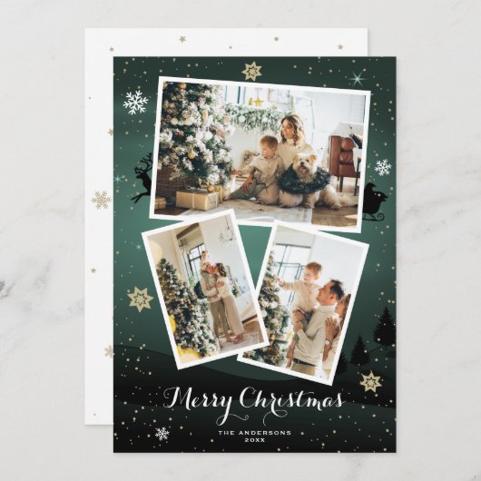グリーンウィンターホリデイメリークリスマスフォトカード シーズンカード (正面/裏面)