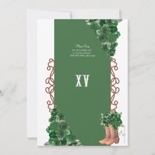 グリーンウェスタン素朴シャルロカウボーイブーツクインズ 招待状 (裏面)