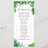 グリーンウェディングプログラム。夏の庭園式カード プログラム (裏面)