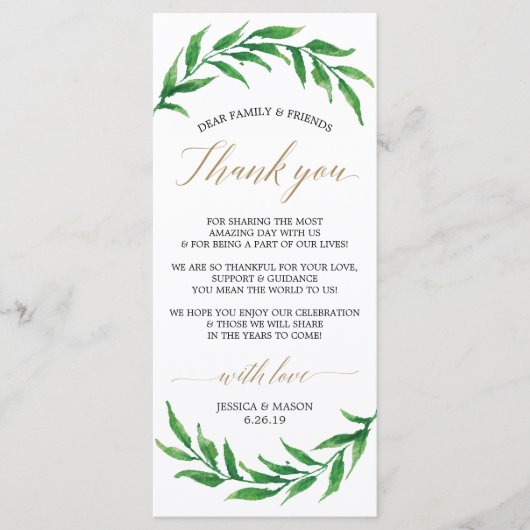 グリーンウェディング サンクス プレイカード (正面)