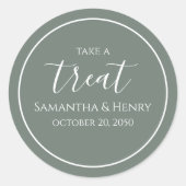 グリーンウェディング シンプル カリグラフィー スクリプト トリート ラウンドシール (正面)