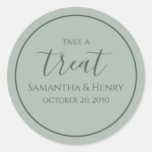 グリーンウェディング シンプル カリグラフィー スクリプト トリート ラウンドシール (正面)