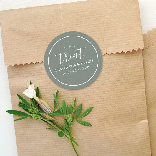 グリーンウェディング シンプル カリグラフィー スクリプト トリート ラウンドシール