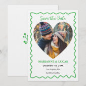 グリーンウェーブフレーム ハート写真 セーブ・ザ・デート カード (正面/裏面)