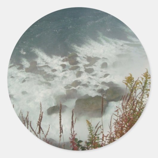 グリーンウェーブブルーウォーター抽象芸術自然滝 ラウンドシール (正面)