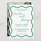グリーンウェーレトロフォト結婚式招待状 招待状 (正面/裏面)