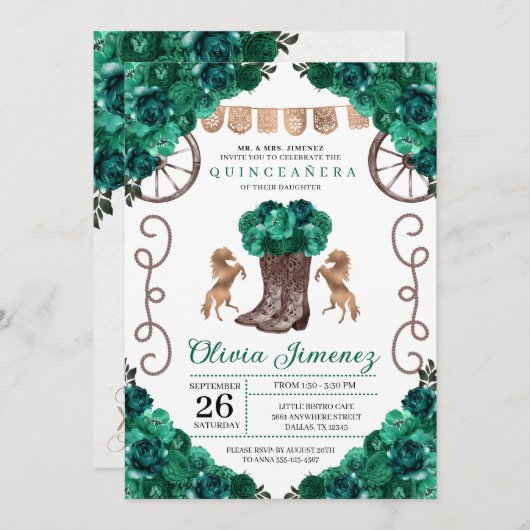 グリーンウエスタンチャラフローラブーツキンセアニラ 招待状 (正面/裏面)