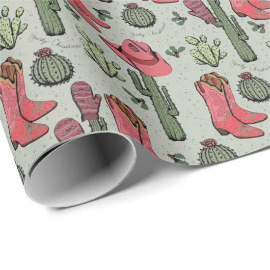 グリーンウエスタンハウディクリスマス女性のカーボーイ ラッピングペーパー (ロールコーナー)