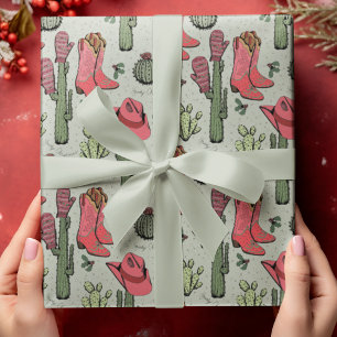 グリーンウエスタンハウディクリスマス女性のカーボーイ ラッピングペーパー