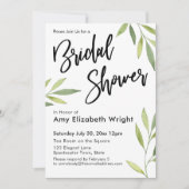 グリーンウォーターの色の葉のブライダルシャワー 招待状 (正面)