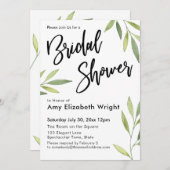 グリーンウォーターの色の葉のブライダルシャワー 招待状 (正面/裏面)