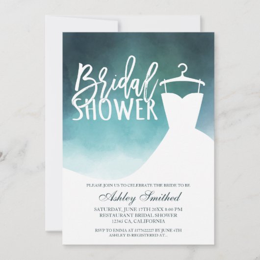 グリーンウォーターエレガントカラーシックなドレスブライダルシャワー 招待状 (正面)