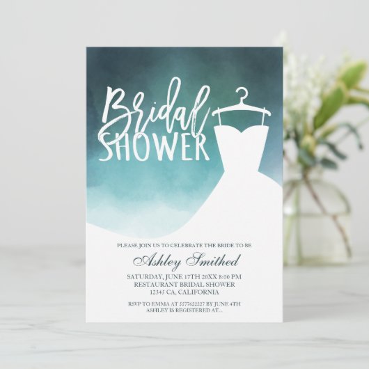 グリーンウォーターエレガントカラーシックなドレスブライダルシャワー 招待状 (スタンド正面)
