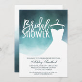 グリーンウォーターエレガントカラーシックなドレスブライダルシャワー 招待状 (正面/裏面)