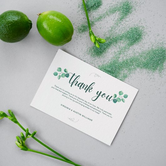 グリーンウォーターエレガントカ素朴ラ結婚ーの サンキューカード