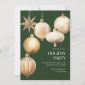 グリーンウォーターオーナメントホリデークリスマスパーティー 招待状 (正面)
