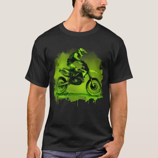 グリーンウォーターカラーのダートバイク Tシャツ (正面)