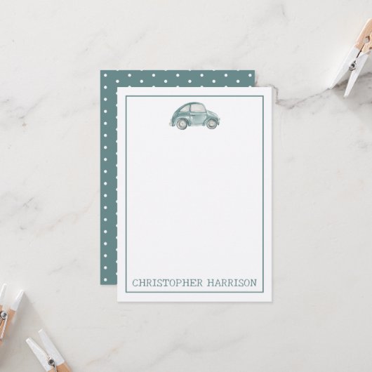 グリーンウォーターカラーのヴィンテージ レトロ バギー バグ カー (正面/裏面インサイチュ)