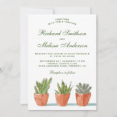 グリーンウォーターカラーの多肉植物の結婚式招待状 招待状 (正面)