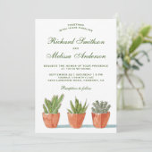 グリーンウォーターカラーの多肉植物の結婚式招待状 招待状 (スタンド正面)