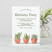 グリーンウォーターカラーの多肉植物の誕生日パーティー 招待状 (スタンド正面)