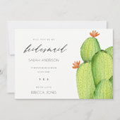 グリーンウォーターカラーの砂漠のサボテンの花のブライズメイド 招待状 (正面)
