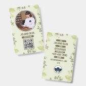 グリーンウォーターカラーの花柄の教師用IDカード バッジ (正面&裏面)