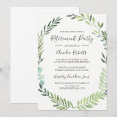 グリーンウォーターカラーの花輪　引退パーティー 招待状 (正面/裏面)