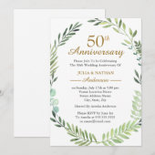 グリーンウォーターカラーの花輪 50周年記念結婚式 招待状 (正面/裏面)