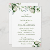 グリーンウォーターカラーアイボリーフローラ 招待状 (正面/裏面)