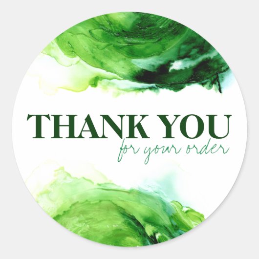 グリーンウォーターカラーアブストラクトスモールビジネスありがとう ラウンドシール (正面)