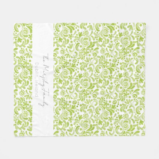 グリーンウォーターカラーアートファミリー名ロケーションデコール フリースブランケット (正面(横))