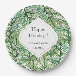 グリーンウォーターカラーウェスタンパインブランチ ペーパープレート