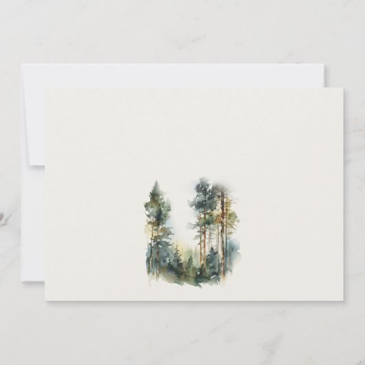 グリーンウォーターカラーウッドランドフォレストブライダルシャワー 招待状 (裏面)