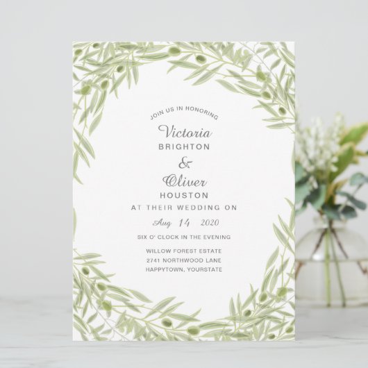 グリーンウォーターカラーオリーブのブランチ結婚式招待状 招待状 (スタンド正面)
