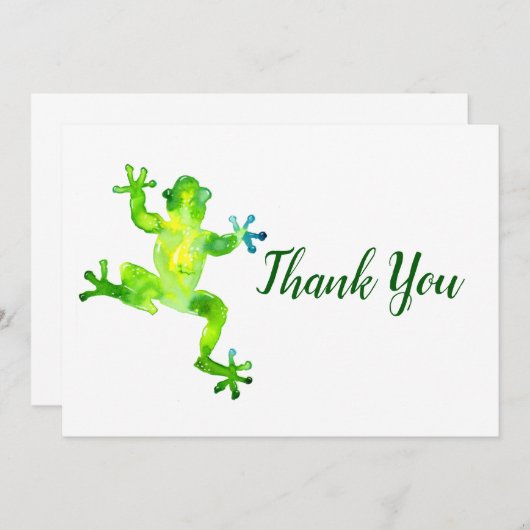 グリーンウォーターカラーカエル サンキューカード (正面/裏面)