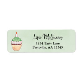 グリーンウォーターカラーカップケーキ誕生日アドレス ラベル
